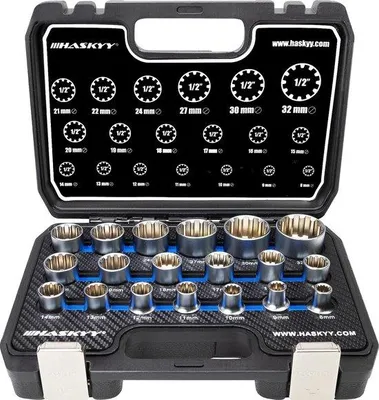 Zdjęcie produktu dla Zestaw kluczy Torx 1/2 cala, 8–32 cali, wielokątne, 19-częściowy.