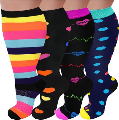 Produktbild von Kompressionsstrümpfe 20–30 mmHg, 4 Paar, Überknie, breite Wade, 3XL, Damen & Herren