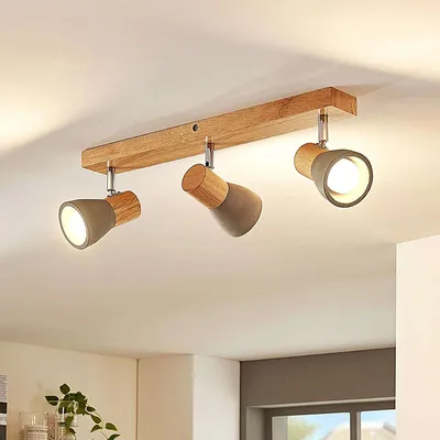 Produktbild von Lindby Landhaus / Vintage / Rustikal Landelijke plafondlamp hout met beton 3-flammig-lichts incl. LED - Filiz / Innenbeleuchtung / Wohnzimmerlampe / Schlafzimmer / Küche Holz /Stein/Stahl Länglich LED geeignet E14 Max. 3 x 4 Watt