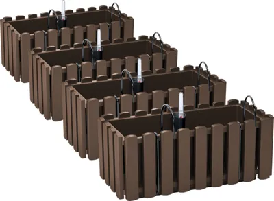 Obrázek produktu pro 4x květinový truhlík 40 cm květináč s držáky květináče indikátor hladiny vody balkonový truhlík květináč hnědý