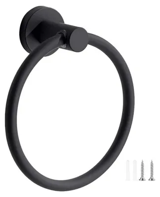 Produktbild von Handtuchhalter, mattschwarzer, wandmontierter Handtuchring aus Edelstahl 304, runder Handtuchhalter für Badezimmer und Küche (Schwarz)