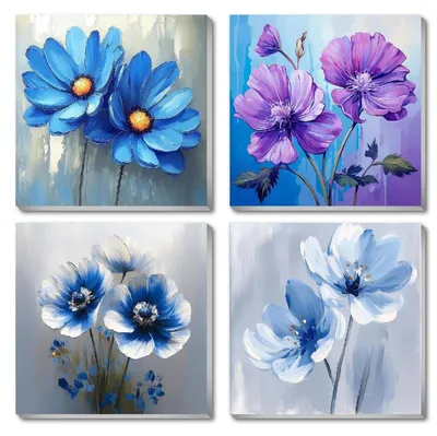 Malen nach Zahlen Set, 4er-Pack, Blumen, Acryl, für Erwachsene & Kinder