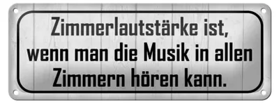 Produktbild von Blechschild Spruch 27x10cm Zimmerlautstärke ist Musik in Dekoration