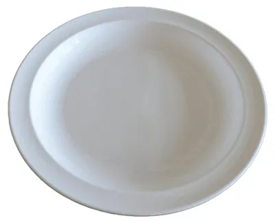 A white plate on a white background.