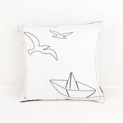 Produktbild von Deko-Kissen Schiff 50x50 cm weiß bestickt Maritim inkl. Füllung