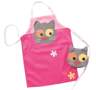 Schürze mit Katzen-Motiv Koch & Bäcker-Schürze mit Handschuh für Kinder Werkenschürze Rollenspiel Kinderspielzeug Fasching Karneval