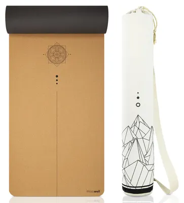 Produktbild von Mosswell Kork-Yogamatte 183 x 61 x 0,4 cm mit Hilfslinien inkl. Baumwolltasche