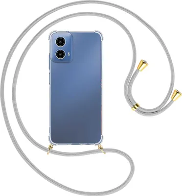 Produktbild von Handykette Backcover-Schutzhülle mit Band (Metall goldfarben) für Motorola Moto G34 5G - silbergrau