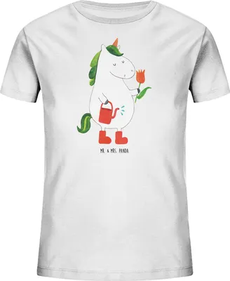 Produktbild von Mr. & Mrs. Panda Kleinkinder T-Shirt Einhorn Gärtner 7-8 Jahre (122/128) - Weiß - Geschenk, Öko Kinder, Kindershirt, Einhörner, Unicorn, Freundin, Garten, Luftballon
