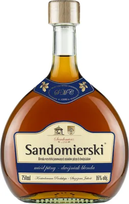 Obrázok produktu pre Sandomierski Blenda Dwójniak – medový nápoj (polovičná fľaša) 0,75 l | Medový nápoj | 750 ml | 16 % alkoholu | Poľská výroba | Tip na darček | 18+