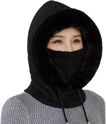 Obrázek produktu pro Dámská zimní bivaková čepice z fleece s plyšovým lemem do chladného počasí, dámská lyžařská čepice s krytem obličeje.