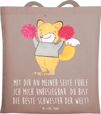 Produktbild von Mr. & Mrs. Panda Shopping Tasche Beste Schwester - Braun Pastell - Geschenk, Laptoptasche, Schultasche, Aufmerksamkeit, Tote Bag, Dankeschön, Beutel, Danke sagen, Liebe