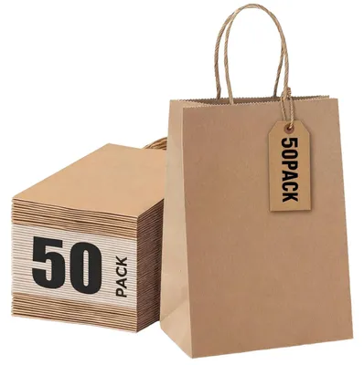 Imagen del producto de 50 bolsas de papel kraft con asas