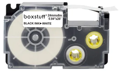 Produktbild von Casio-kompatibel XR-24WE Schriftbandkassette - Schwarz auf weiß - 24 mm x 8 m
