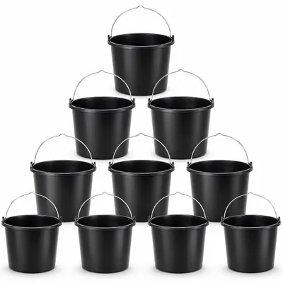 Produktbild von 10er Set Baueimer 5 L, robuste Kunststoffeimer mit Metallbügel, Messskala, stapelbar., KI-generiertes Bild