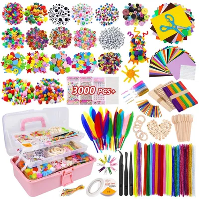 Immagine prodotto di Kit per attività creative per bambini, con più di 3000 pezzi. Set completo per realizzare progetti fai-da-te, artigianato e attività creative. Ideale come regalo di compleanno