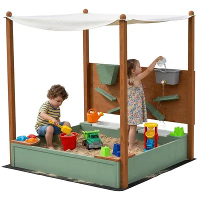 Produktbild von AIYAPLAY Sandkasten mit Dach 116x112,5cm Sandkiste aus Holz für 3-6 Jahre Kinder