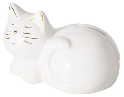 Produktbild von Spardose Katze CATTY aus Keramik, Weiß mit Gold, mit Öffnung, 12x8x7 cm