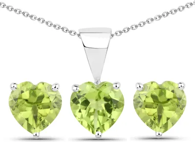 Produktbild von Vira Jewels Schmuck-Set Silber 925 rhodiniert Ohrringe und Halskette mit echtem Peridot in Herzform