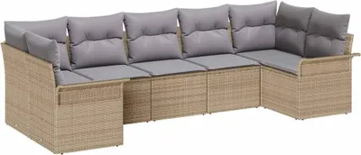 Immagine prodotto di Set di divani da giardino vidaXL, 7 pezzi, color beige, in rattan sintetico