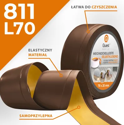 Zdjęcie produktu dla QUEST Listwa przypodłogowa PCV 70x20mm, 10m, samoprzylepna elastyczna, miękka listwa podłogowa, cokołowa, brąz