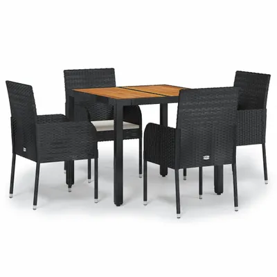 Produktbild von 5-tlg. Garten-Essgruppe mit Kissen Schwarz Poly Rattan