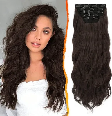 Image de Clip in Extensions de cheveux 5 PCS - Extensions synthétiques longues ondulées, Brun chocolat foncé 50cm