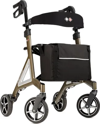Produktbild von Bischoff & Bischoff Alevo Country Rollator, faltbar, Gehwagen mit Profil-Bereifung und abnehmbarer Tasche, Sitzhöhe 58,5 cm, Platin