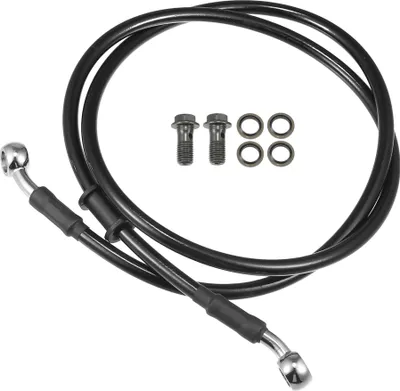 Produktbild von Universaler Bremsleitungsschlauch für Motorrad ATV Dirt Bike Motocross, geflochtene hydraulische Bremsleitung, Ölschlauch, 110 cm, Metall, Schwarz Silberfarben, 1 Satz