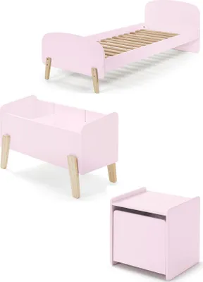 Produktbild von Kinderzimmer Set Karilynn 3 Bett Kommode Spielkiste Holz+MDF rosa