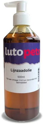 Productafbeelding van Lutopets Lijnzaadolie 500 ml – Koudgeperst – Voedingssupplement voor honden – Bevat omega-3, 6 en 9