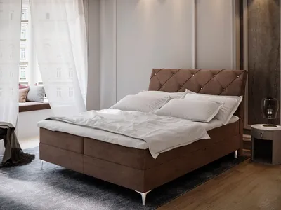 Produktbild von Masseno Boxspringbett MACON 160x200 cm Komplett-Set mit Bonell Matratze und Topper, Polsterbett mit Bettkästen -Braun, ASTON 04