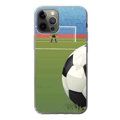 Produktbild von MuchoWow® Handyhülle Schutzhülle Hülle für iPhone 12 Pro Eine Illustration eines Fußballs auf dem Feld im Stadion - Jungen - Mädchen - Kinder Silikon Softcase Handy Hülle - Abdeckung