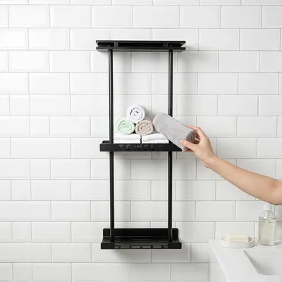 Immagine prodotto di Portasciugamani a 3 livelli, con 5 ganci, colore nero, per bagno