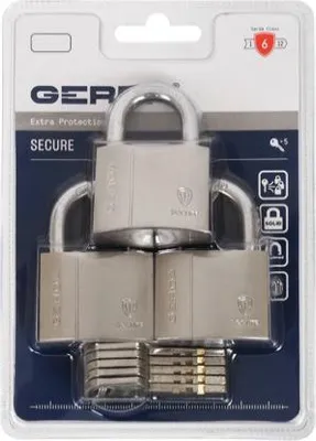 Obrázek produktu pro Visací zámky z poniklované mosazi (3 ks) GERDA SECURE KSWS S40, stejné klíče, 5 klíčů v balení, blistr
