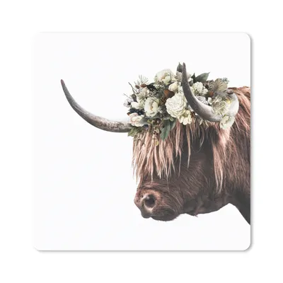 Produktbild von MuchoWow® Mauspad Mousepad Schottischer Highlander - Blätter - Hörner 30x30 cm - Mousepads - Maus Mat - Pad - Mausunterlage - Gaming