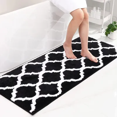 Produktbild von Fluffy Mikrofaser Badmatte 60 x 120 cm, Waschbar und Rutschfest, Schwarz