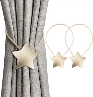 Produktbild von Magnetische Vorhang Raffhalter Kreativ Vorhang Clips Seil Rückwärtige Vorhang Halter Schnallen Vorhang Binder Gardinenhalter für Haus Dekoration 2 Stück, Stern, Gold