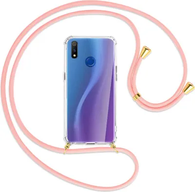 Produktbild von Handykette Backcover-Schutzhülle mit Band (Metall goldfarben) für Realme 3 Pro (X Lite) - rosa