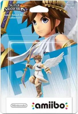 A Nintendo amiibo figure of Pit from Super Smash Bros. in its retail packaging.