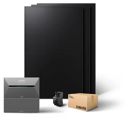 Produktbild von Kleines Kraftwerk 1440W Balkonkraftwerk ohne Halterung (bifazial) inkl. Anker Solarbank 3 + Zusatzbatterie – 0% MwSt – Solaranlage mit Speicher