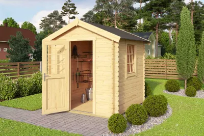 Produktbild von Lasita Maja Gerätehaus Wels aus Holz Gerätehaus mit 28 mm Wandstärke Geräteschrank Fußboden: inklusive Gartenhaus Satteldach