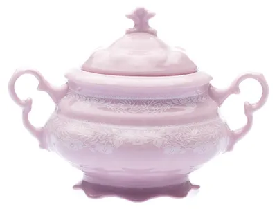 Obrázok produktu pre Cukornička s 2 uškami, 0,35 l, ružový porcelán, Sonata, biela čipka, Leander