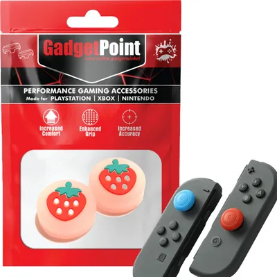 Produktbild von Thumbgrips - Thumb Grips voor Nintendo Switch Joy-Con Controllers - Gaming Thumbgrips - Performance Anti-Slip Thumbsticks - Bescherming Accessoires - Aardbeien - Oranje met Rood -