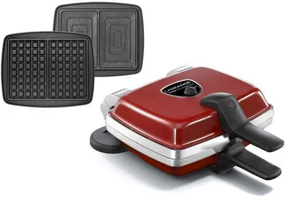Productafbeelding van Wafelijzer anti-aanbaklaag rood (wafelplaten + croque monsieur)