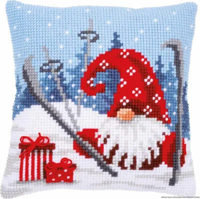 Produktbild von Vervaco Kreuzstich-Kissen "Weihnachtswichtel auf Skiern I", gestempelt