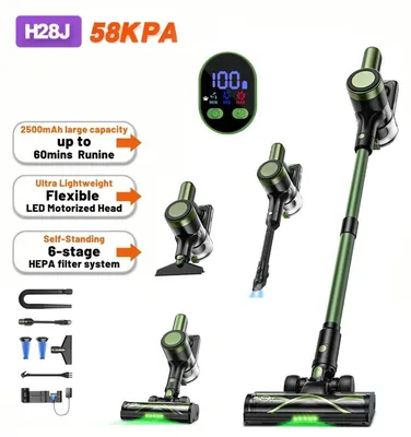 Zdjęcie produktu dla Odkurzacze bezprzewodowe - odkurzacze pionowe - 10 w 1 - moc ssania 58 kPa - czas pracy do 55 minut - szczotka z podświetleniem LED - filtr HEPA - kolor: oliwkowy