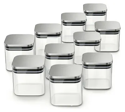 Produktbild von Arendo Vorratsgläser, Glasbehälter-Set 10x 0,8 L Borosilikatglas mit Edelstahldeckel, eckig, luftdicht, 10er Set, hitzebeständig, umweltfreundlich, langlebig, mikrowellengeeignet