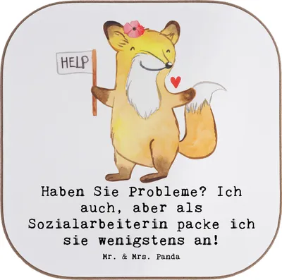Produktbild von Mr. & Mrs. Panda Getränkeuntersetzer Sozialarbeiterin Probleme - Weiß - Geschenk, Holzuntersetzer, Engagement, Tischuntersetzer, Obdachlosenhilfe, für, Familienberatung