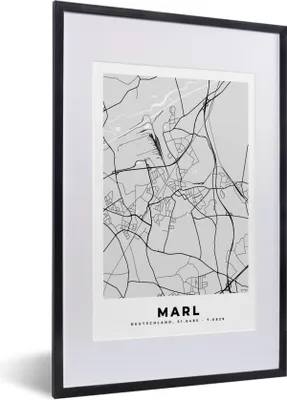 Produktbild von MuchoWow® Gerahmtes Poster Karte - Marl - Deutschland - Karte - Stadtplan 40x60 cm - Poster mit Schwarzem Bilderrahmen Wandposter Rahmen Foto Bilder - Poster in Rahmen